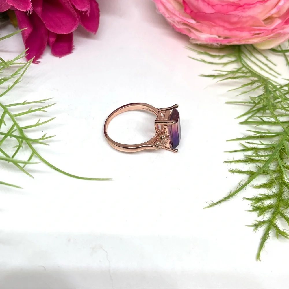 NEW⚜️Ombré Crystal Rose Gold Cocktail Ring - Picture 4 of 8